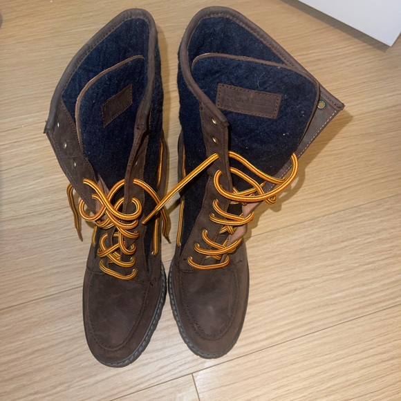 Hunter Black & Brown Leather Quilted Henson Heeled Lace Up Boots - Picture 2 of 4